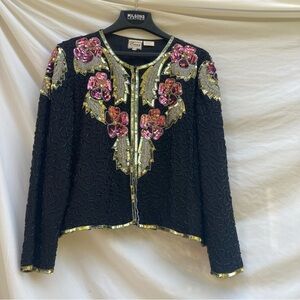 Stenay Black Jacket with Pink and Gold Floral Accents